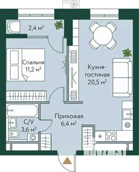 1-к квартира, вторичка, 44м2, 21/24 этаж