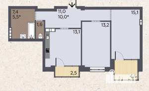 2-к квартира, вторичка, 65м2, 2/6 этаж