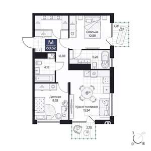 2-к квартира, вторичка, 61м2, 7/9 этаж