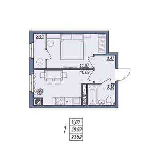 1-к квартира, вторичка, 30м2, 3/8 этаж