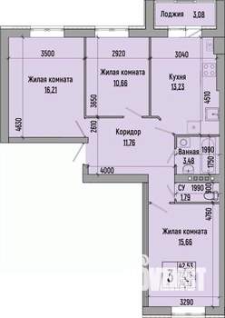 3-к квартира, строящийся дом, 74м2, 4/4 этаж