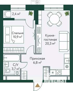 1-к квартира, вторичка, 44м2, 18/24 этаж