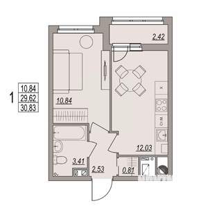1-к квартира, вторичка, 31м2, 3/6 этаж