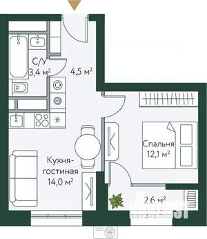 1-к квартира, вторичка, 37м2, 16/24 этаж