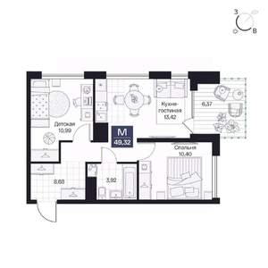 2-к квартира, вторичка, 49м2, 7/8 этаж