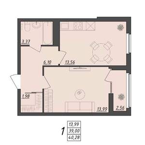 1-к квартира, вторичка, 40м2, 3/10 этаж