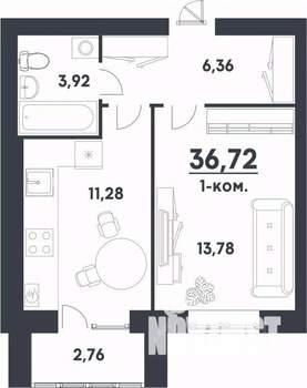 1-к квартира, строящийся дом, 37м2, 1/5 этаж