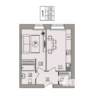1-к квартира, вторичка, 35м2, 2/3 этаж