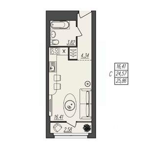 Студия квартира, вторичка, 26м2, 4/17 этаж