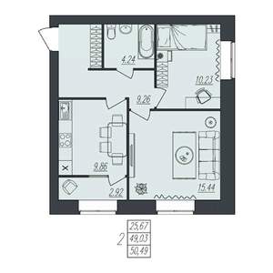 2-к квартира, вторичка, 50м2, 1/10 этаж