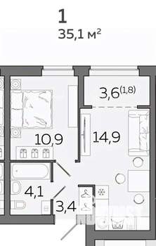 1-к квартира, вторичка, 35м2, 1/23 этаж