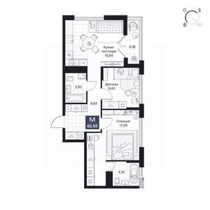 2-к квартира, вторичка, 63м2, 7/10 этаж