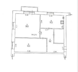 2-к квартира, вторичка, 55м2, 2/3 этаж