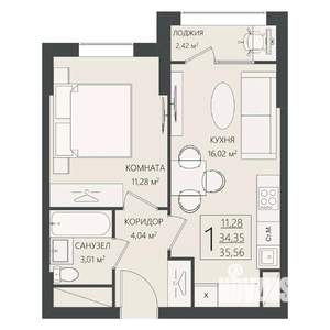 1-к квартира, вторичка, 36м2, 4/17 этаж