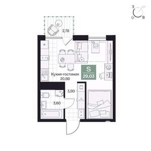 Студия квартира, вторичка, 29м2, 5/9 этаж