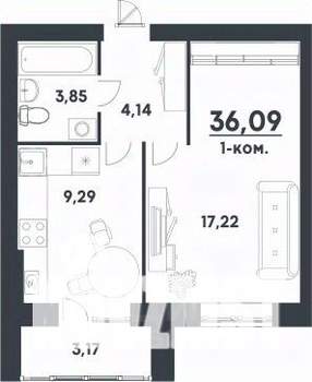 1-к квартира, строящийся дом, 36м2, 3/4 этаж