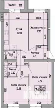 3-к квартира, строящийся дом, 76м2, 1/4 этаж