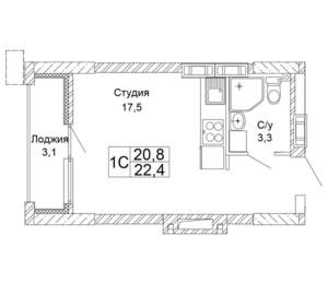 1-к квартира, вторичка, 22м2, 14/17 этаж