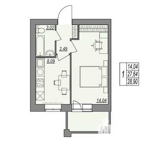 1-к квартира, строящийся дом, 29м2, 5/7 этаж