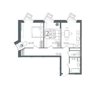 2-к квартира, вторичка, 61м2, 4/21 этаж