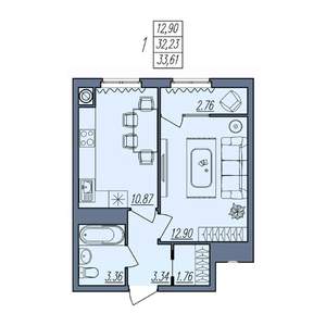 1-к квартира, вторичка, 34м2, 8/10 этаж