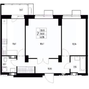 2-к квартира, вторичка, 64м2, 3/19 этаж
