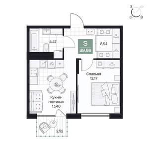 1-к квартира, вторичка, 40м2, 3/8 этаж