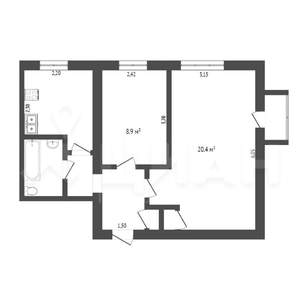 2-к квартира, вторичка, 47м2, 9/9 этаж