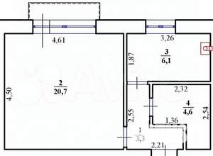 1-к квартира, вторичка, 35м2, 2/4 этаж
