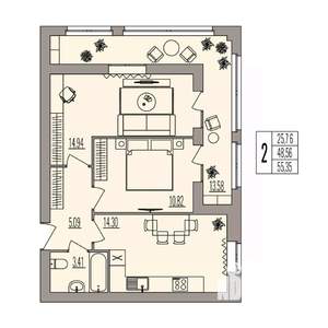 2-к квартира, вторичка, 55м2, 2/3 этаж