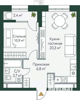 1-к квартира, вторичка, 44м2, 14/24 этаж