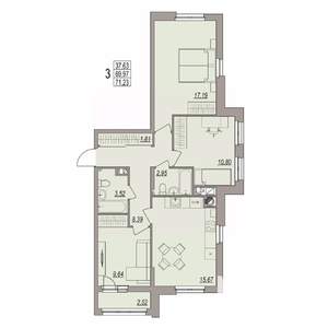 3-к квартира, вторичка, 71м2, 6/6 этаж