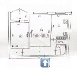 2-к квартира, вторичка, 52м2, 1/9 этаж