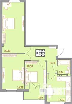 3-к квартира, вторичка, 74м2, 2/5 этаж