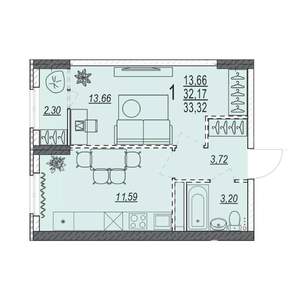 1-к квартира, вторичка, 33м2, 2/17 этаж