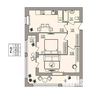 2-к квартира, вторичка, 55м2, 1/3 этаж