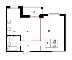Студия квартира, вторичка, 56м2, 6/17 этаж