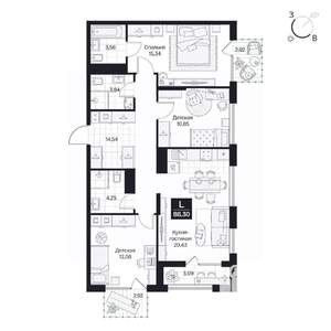 3-к квартира, вторичка, 88м2, 4/8 этаж
