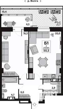 1-к квартира, вторичка, 49м2, 2/20 этаж