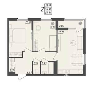 2-к квартира, вторичка, 56м2, 10/10 этаж