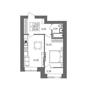 1-к квартира, вторичка, 41м2, 3/10 этаж