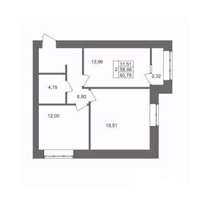 2-к квартира, вторичка, 61м2, 1/10 этаж