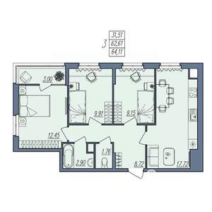 3-к квартира, вторичка, 64м2, 7/10 этаж