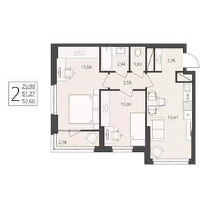 2-к квартира, вторичка, 53м2, 6/17 этаж