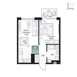 1-к квартира, вторичка, 38м2, 6/10 этаж