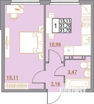 1-к квартира, вторичка, 32м2, 2/5 этаж