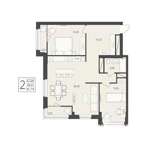 2-к квартира, вторичка, 82м2, 17/17 этаж