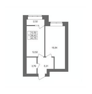 1-к квартира, вторичка, 41м2, 1/10 этаж