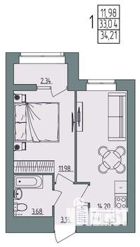 1-к квартира, вторичка, 34м2, 3/4 этаж