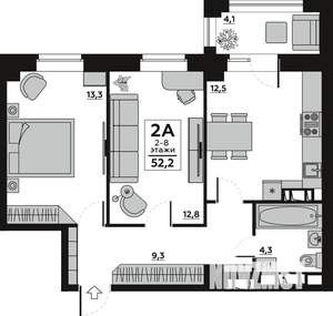 2-к квартира, вторичка, 55м2, 7/20 этаж